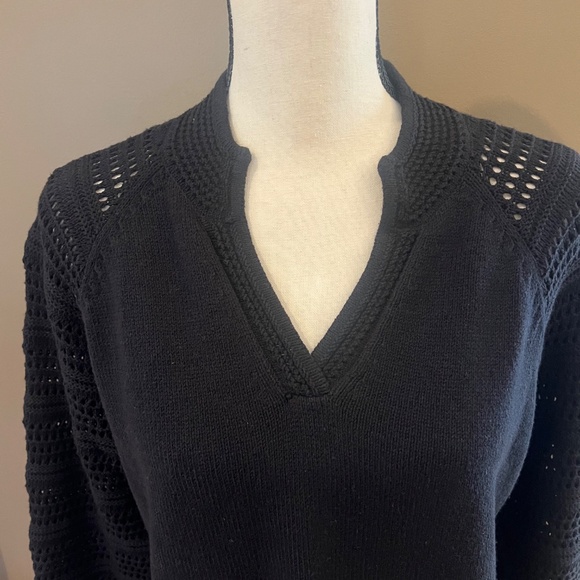 Talbots Women's Petite Black Crochet Split Neck Sweater, Size Large - Picture 2 of 9